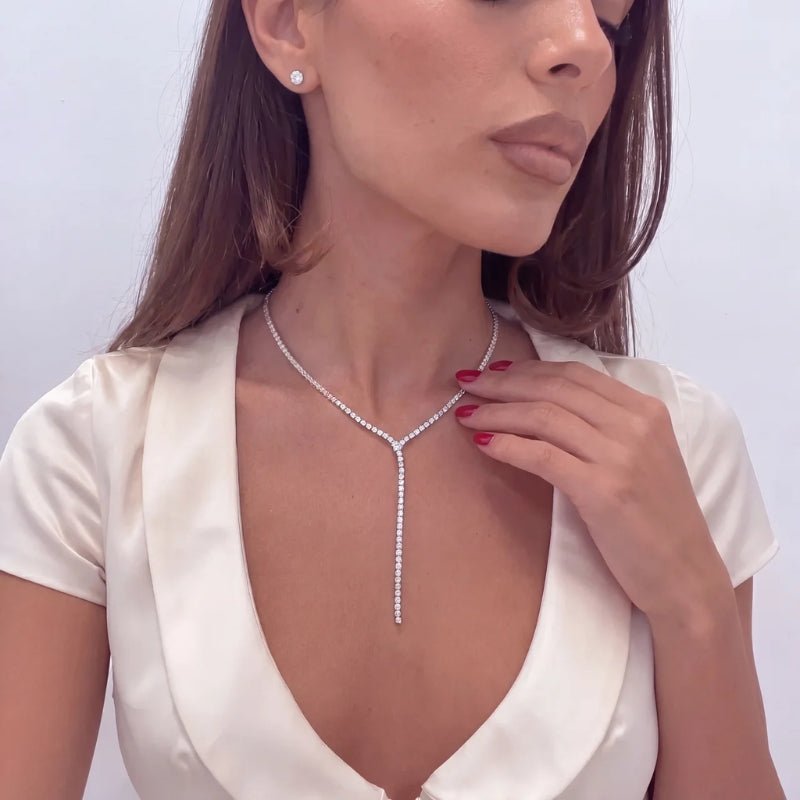 Collier Lariat Or - Goutte Diamant Tennis