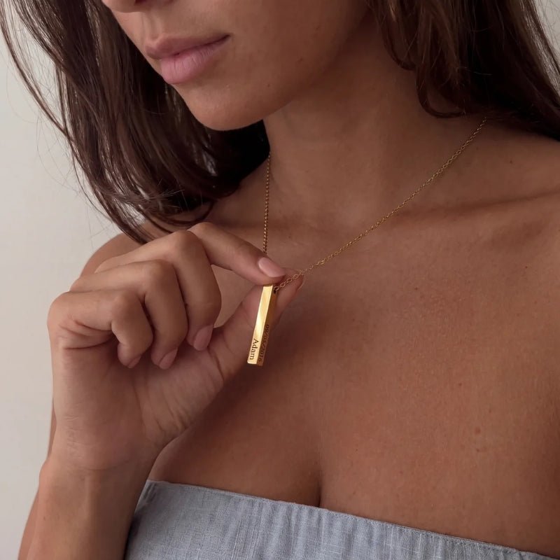 Collier Plusieurs Prénoms - Barre 4 Faces Or