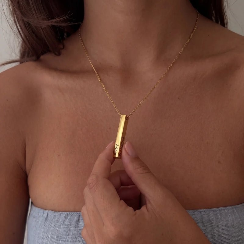 Collier Plusieurs Prénoms - Barre 4 Faces Or