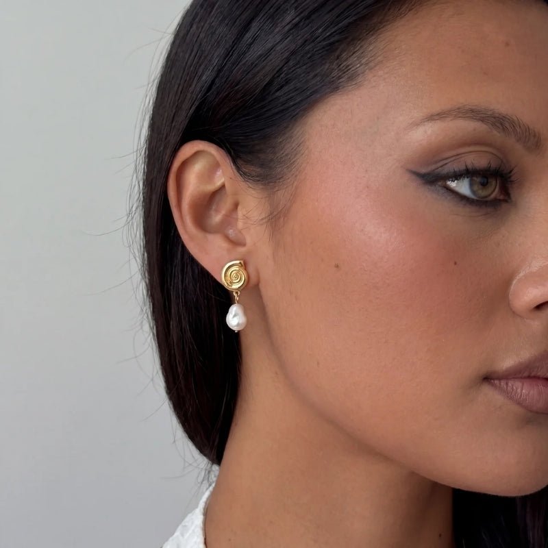 Pearl Drop Hoop Earrings - Rumi
