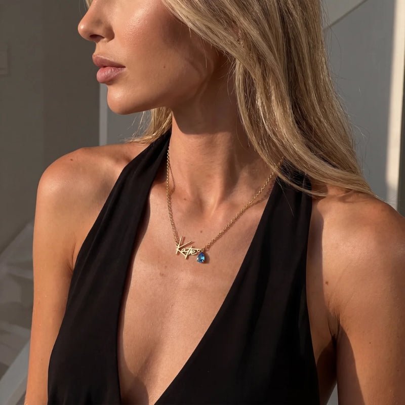 Collier Prénom et Pierre de Naissance - Fait Main
