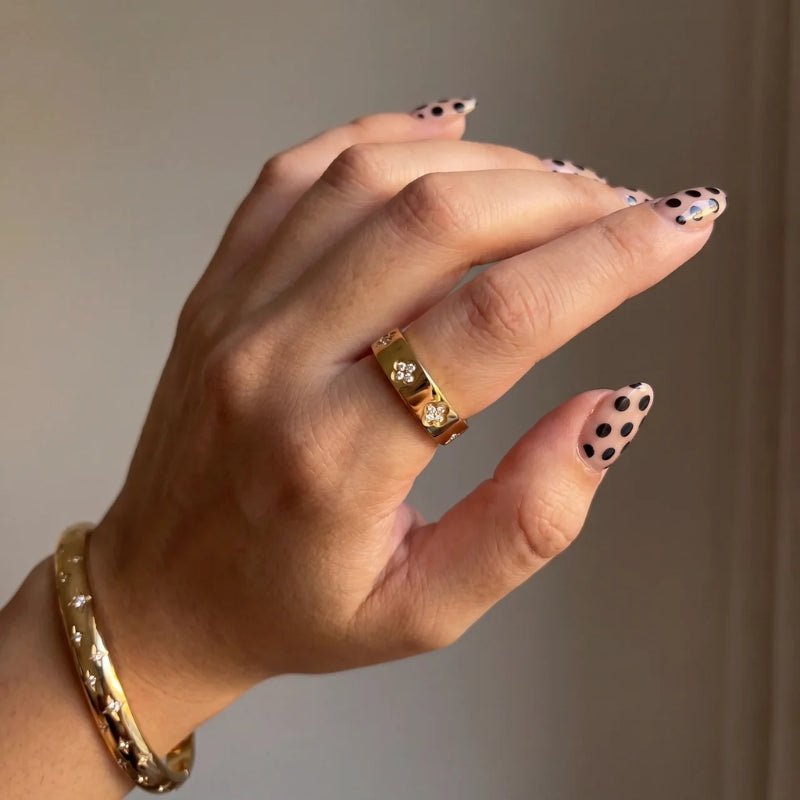 Bague Trèfle - Anneau Pavé Zircon Or
