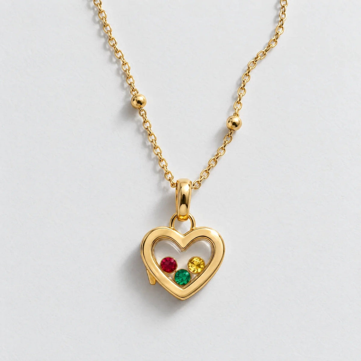 Heart Floating Birthstone Custom Locket Necklace - Gold | Moonela