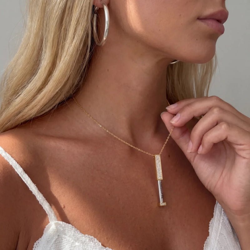 Collier Message Caché - Barre Gravée Or