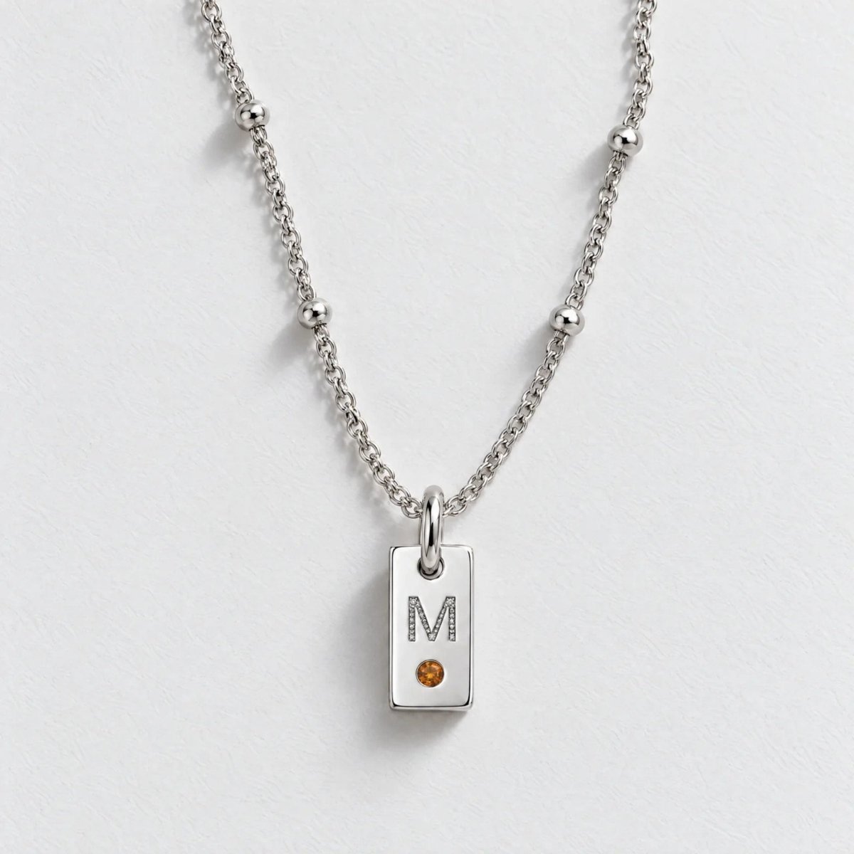 Mini Tag Initial Custom Birthstone Necklace | Moonela