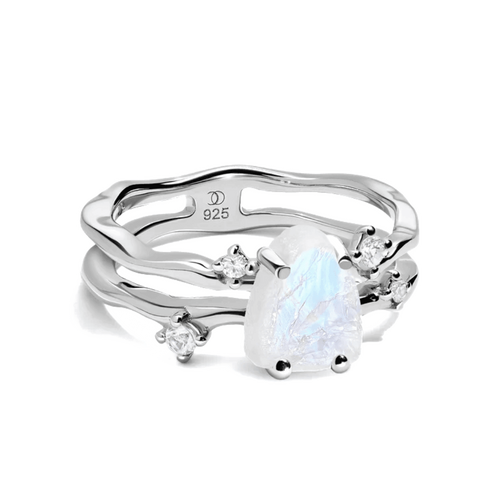 Argent Sterling Bague Pierre de Lune Cristal Brut