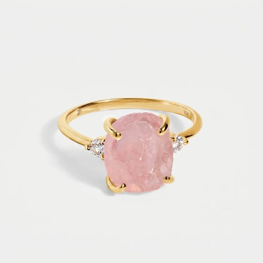 Raw Rose Quartz Ring in 18K gold