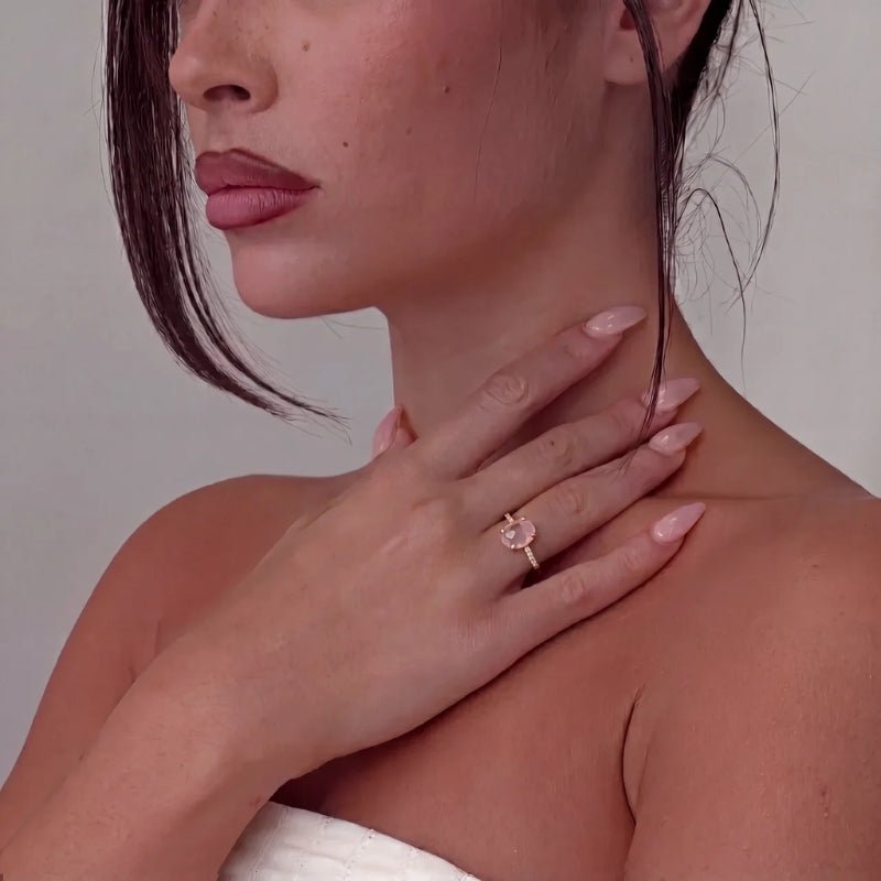 Quartz Rose Bague - Lumière Ovale